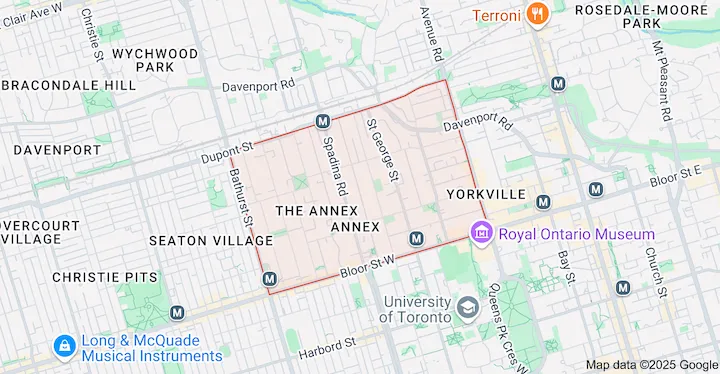 The Annex Toronto Garbage Bin Rental Service Area Garbage bin rental service area map for The Annex Toronto