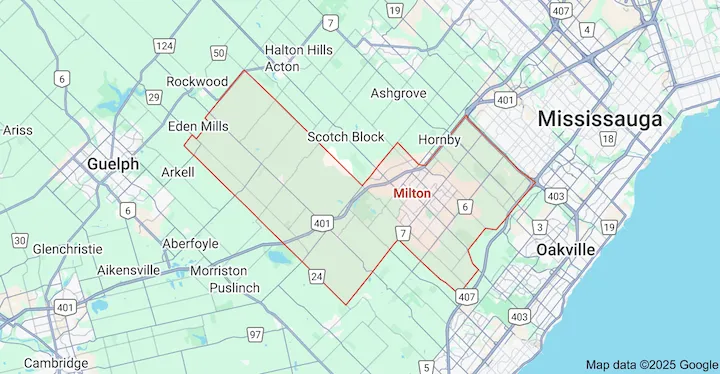 Garbage bin rental service area in Milton Ontario